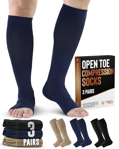 Image of Doctor's Select 3 Pairs Copper Toeless Compression Socks Women & Men - 20-30 mmHg Open Toe Compression Socks Knee High Women