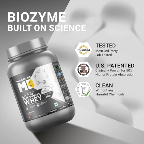 Image of MuscleBlaze Biozyme Performance Whey Protein Powder | Rocky Road Fudge (1kg / 2.2lbs) | 25g Protein Per Scoop | Clinically Tested 50% Higher Protein Absorption