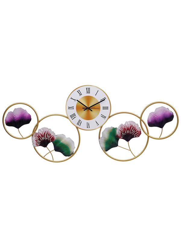 Image of CHRONIKLE Stylish Round Rings Design Vertical Wall Art Analog Metal Roman Numbers Wall Clock for Living Room Home Decor Office Gifts (Size: 108 x 1 x 48 CM | Weight: 1500 Gram | Color: Multi)