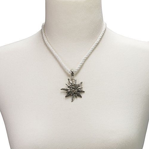 Alpenflüstern Kordel-Trachtenkette Strass-Edelweiß - Damen-Trachtenschmuck Dirndlkette weiß DHK100