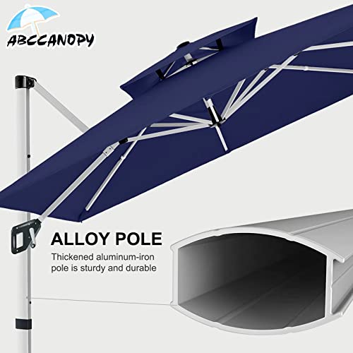 Abccanopy 10X13Ft Cantilever Patio Umbrella Double Top Rectangle Umbrella Outdoor Offset Umbrella With 360° Rotation,Navy Blue #TOP5