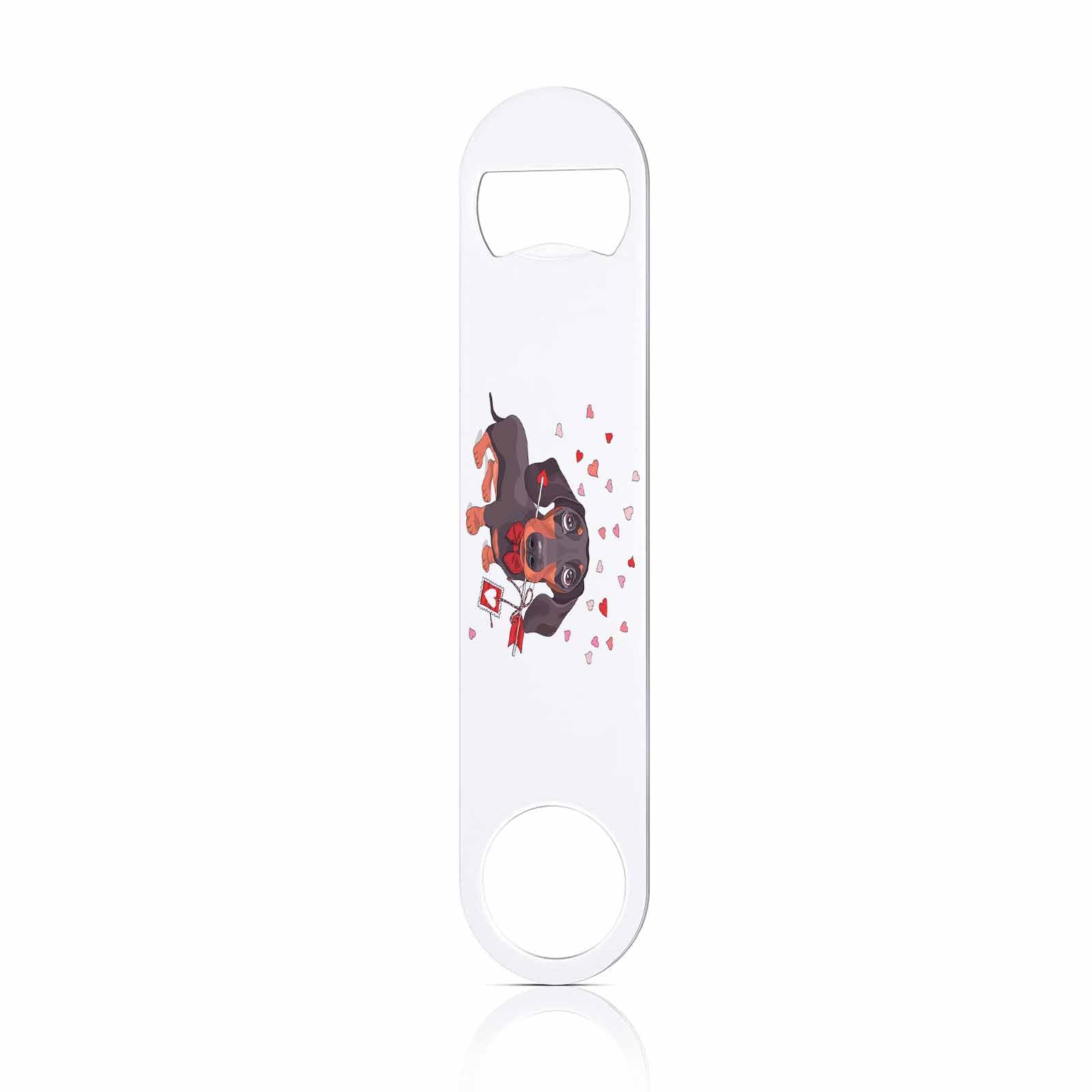 TASDANA Dog Stainless Steel Bottle Opener Cartoon Dachshund Dog in A Bow Tie and with Love Arrow Flat Beer Bottle Opener Keychain for Home Kitchen Bar Restaurant Party Birthday Gift