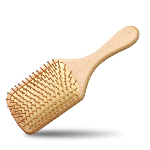 Image of Lyrovo Bamboo Hair Brush for Hair Growth, Natural Bamboo Bristles Detangling Wooden Paddle Hairbrush for Massaging Scalp (Yellow, 24x8cm)