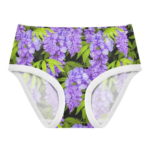 Girls Underwear Toddler 2t Cotton Girl Panties Cute Aesthetic Kids Briefs Undies Violet Wisteria Flowers Lavender Green
