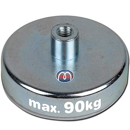Base magnética con roscado interior - Ø10-125mm - Ferrita dura (HF) Imanes permanentes cerámicos - Imán en recipiente con casquillo roscado - Sistemas magnéticos - Fuerza de sujeción: hasta 130kg, Grandezas:Ø 100mm | M12 | 90kg fuerza Cover