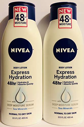 Nivea Body Lotion - Express Hydration - With Sea Minerals - Net Wt. 13.5 FL OZ (400 mL) Per Bottle - Pack of 2 Bottles (Packaging Varies)