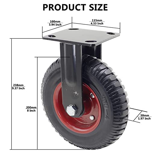 Miniatura 3 de Rueda giratoria industrial rígida de 8 pulgadas, ruedas de goma negra, rueda resistente, banda de rodadura Knobby, capacidad 500 libras500.4 lbs,