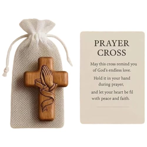 Baokuan Handkreuz Aus Holz Karte Und Tasche – Ostergeschenk Zum Schulanfang – Christliches Geschenkset Heiligem Handkreuz Zum Beten