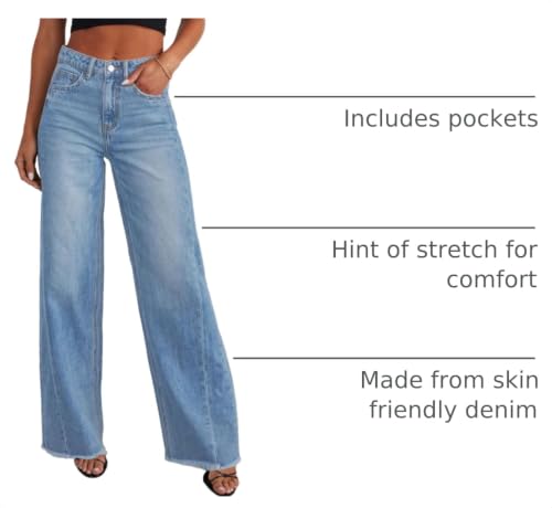Image of PRETTYGARDEN Women's Wide Leg Jeans Raw Hem Denim Pants