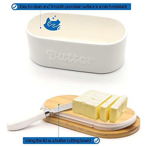 Mbr Force Ceramic Butter Dish With Lid For Countertop Large White Farmhouse Butter Holder With Knife Butterdish Keeper Container Box #TOP1