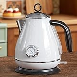 Billord Electric Kettle Tea Kettle - 1.7L Stainless Steel Kettle Vintage Design, 2200W Fast Boiling Hot Water with Dial Thermometer, Auto Shut-Off & Boil-Dry Protection, BPA-Free, Cordless Kettles