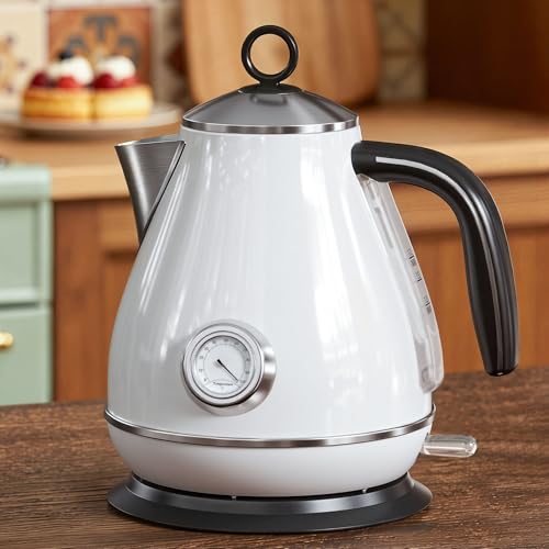 Billord Electric Kettle Tea Kettle - 1.7L Stainless Steel Kettle Vintage Design, 2200W Fast Boiling Hot Water with Dial Thermometer, Auto Shut-Off & Boil-Dry Protection, BPA-Free, Cordless Kettles