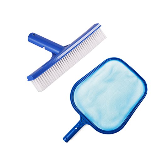 OUNONA Pool Cleaning Tool Kit Pond Dredge Leaves Rake Net Mesh and 10inch Cleaning Brush Scrub for Shallow Water