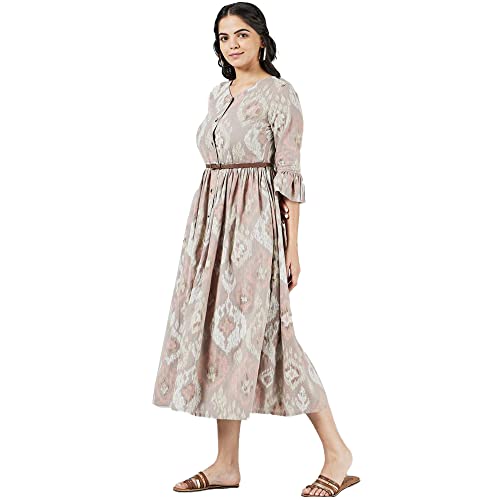 Image of Haute Curry by Shoppers Stop V Neck Cotton Slub Regular Womens Dress