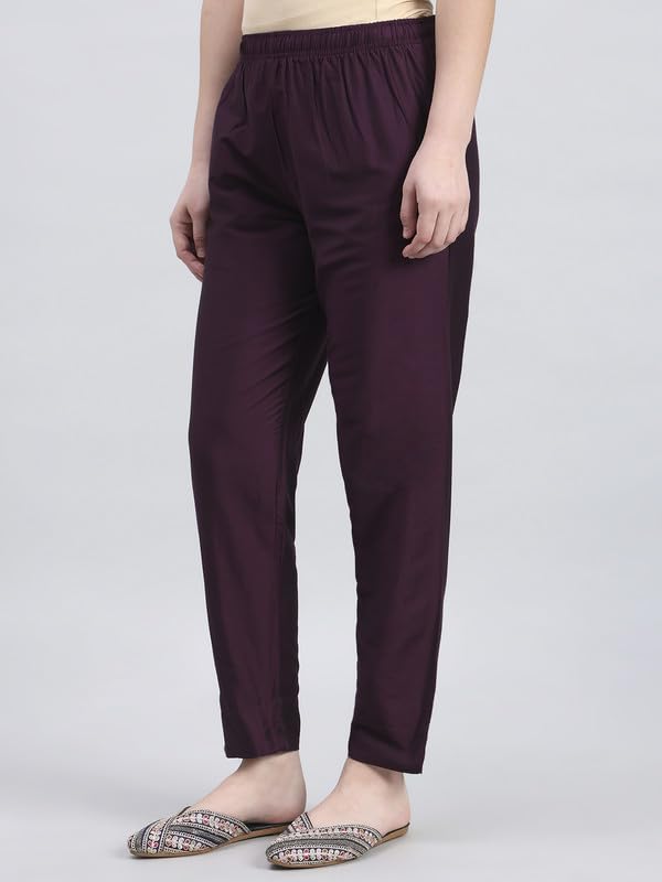 Image of GO COLORS Modal Spandex Metallic Pants Festive Full Length for Women| Lightweight, Mid Rise, Side Pockets