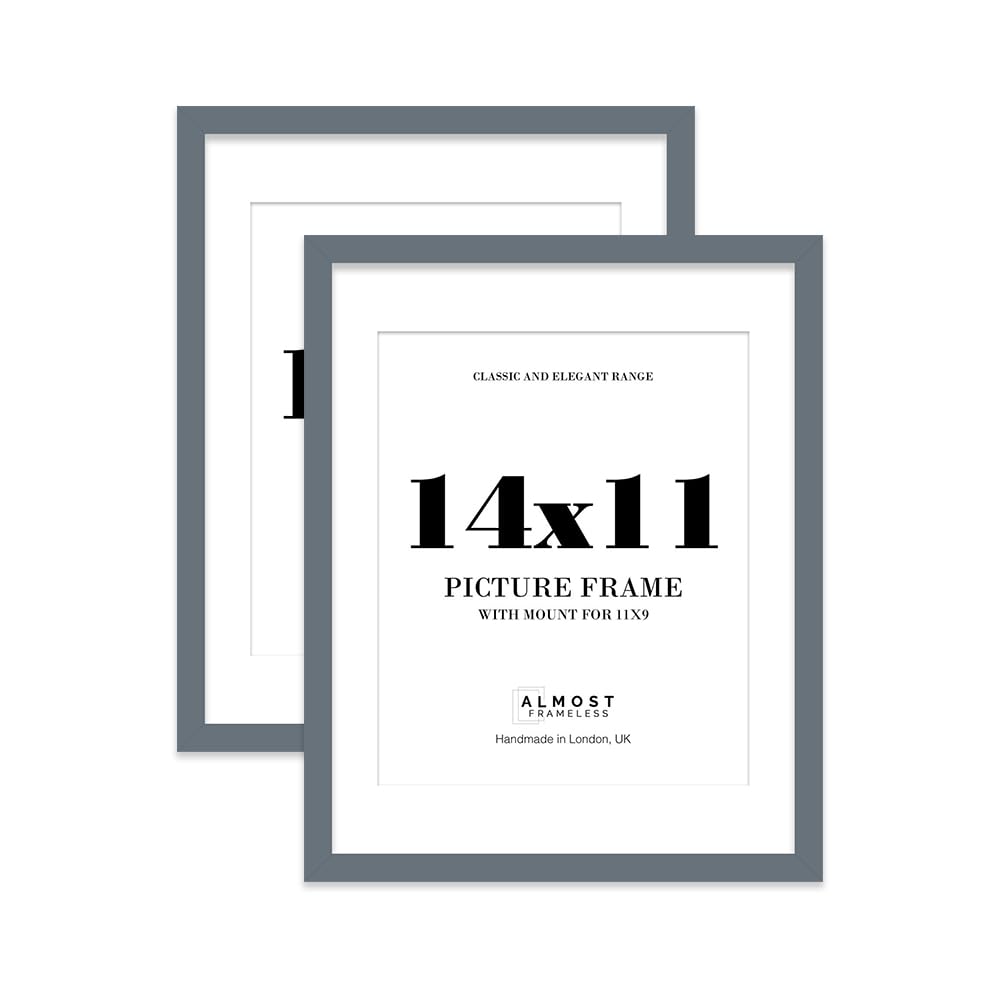 Grey Picture Frame 14x11 With 11x9 Mount for Photos - Wall & Table Display, Landscape or Portrait, 2 Pack