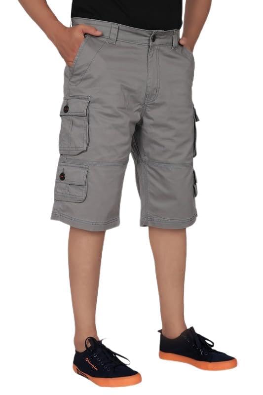 aero craft 9 Pockets Grey Cotton Cargo Shorts-picture-34