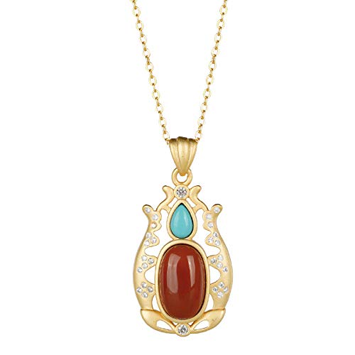 Collier agate rouge en argent 925 style chinois rétro pour femme et homme