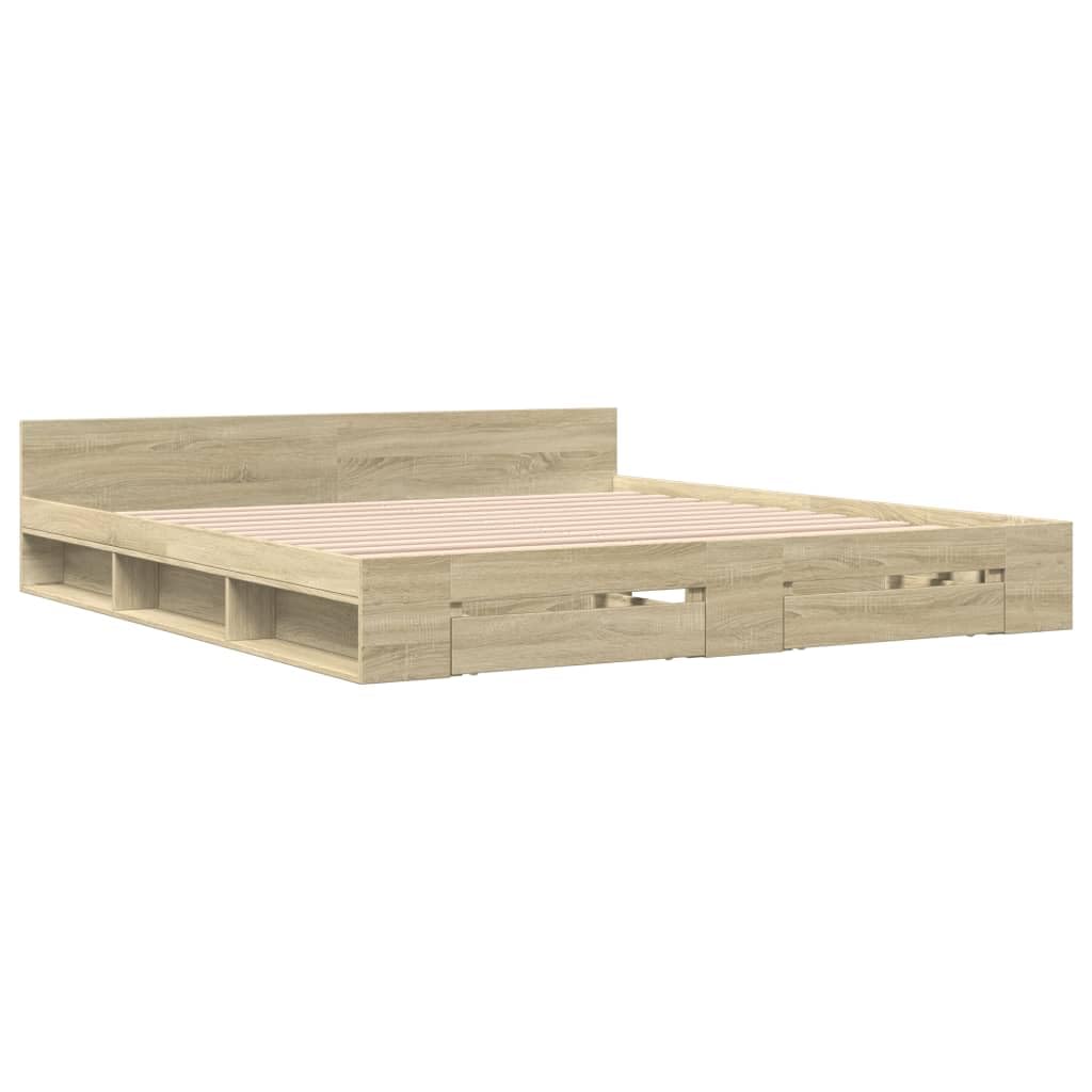 Bett 180x200 mit Schubladen und lattenrost Holzbett mit Stauraum Bettgestell mit Kopfteil Doppelbettgestell Jugendbett-Sonoma Eiche-180 x 200 cm