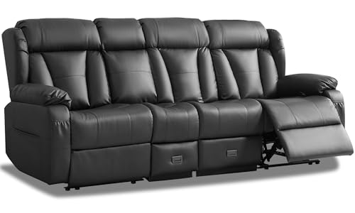 Image of Loveseat Recliner Sofa,3 Seater RV Recliner Couch, Manual Reclining Loveseat with Console for Living Room, Home Theater Seating with AC /USB C /USB and Drawer (Black, 3 Seater + Console)