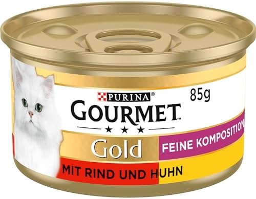 GOURMET Gold Feine Komposition, mit Rind und Huhn, 12 x 85g | Katzenfutter nass