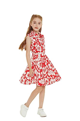 Girl Hawaiian Collar Shirt Dress in Classic Hibiscus