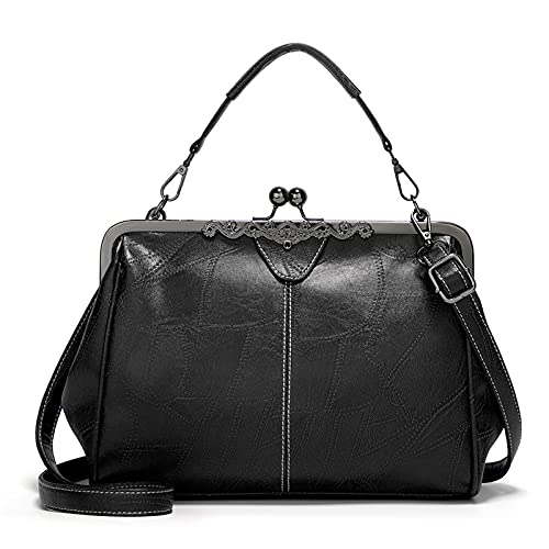 FANDARE Handtaschen Damen Schultertasche Umhängetasche Handy Bag für Frauen PU Leder Wasserdicht Schultertasche Crossbody Messenger Bag Shopper Arbeitstasche Snaps Haspe Schwarz