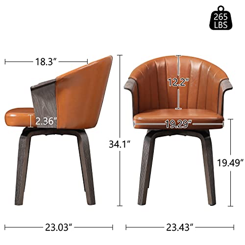 Art Leon Desk Chair No Wheels, Mid Century Modern Swivel Accent Chair, Faux Leather Upholstered Home Office Desk Chair With Wood Legs, Brown/Black Oak #TOP2