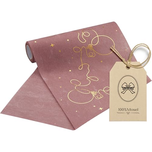 100%Mosel Vlies Tischläufer, in Altrosa, Christbaumkugeln in Gold (20...