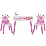 HOMCOM Set Tavolo e 2 Sedie a Tema Principesse per Cameretta Bambini in Legno Rosa con Sch...