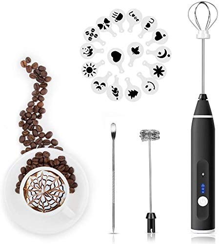Sanyi Milk Frother, USB Rechargable Electric Foam Maker with 2 Stainless Whisks Poartable Handheld 3 Speeds Egg Beater Drinks Mxier Blender for Cappuccino, Latte, Macchiato, Hot Chocolate and More