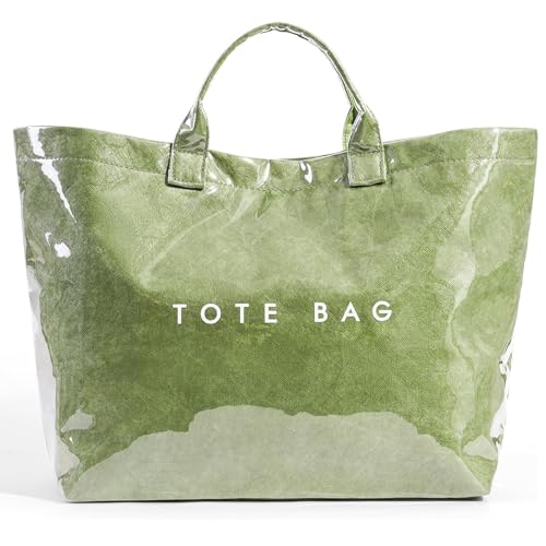 Image of Large Tote Bags for Women PVC Clear Totes Bag Plastic Carry All Bag Kraft Paper Shoulder Handbag Hobo for Work Travel
