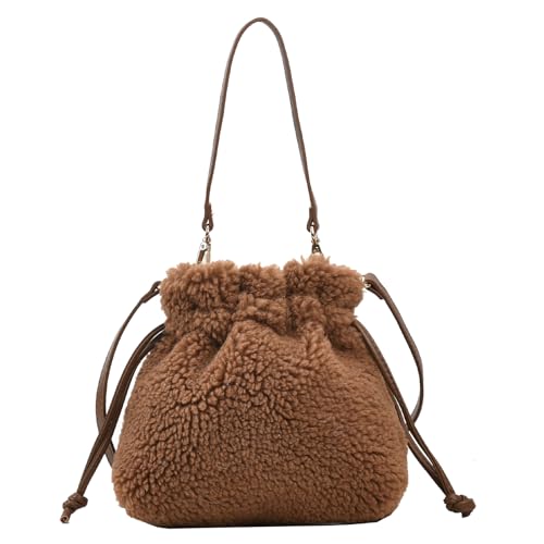Bolso de hombro tipo bucket de peluche para mujer