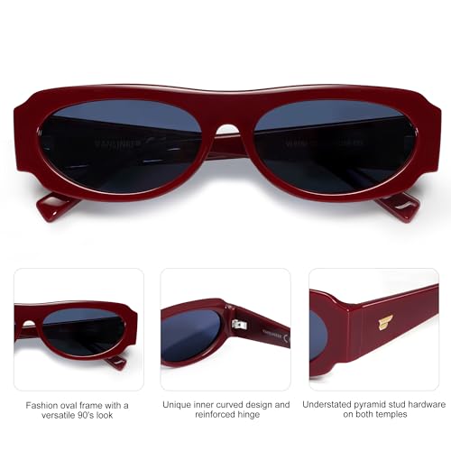 VANLINKER Trendy Retro 90s Sunglasses Womens Mens Vintage Oval Frame Polarized Small Shades VL97824