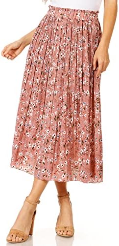 Pleated Skirts for Women with Pockets, Elastic High Waisted Midi Skirts Reg & Plus Size Womens Skirts Long Length, Boho Beach Skirt Maxi (Size XX-Large, Pink Floral)