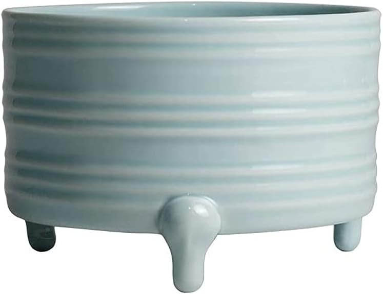 Ceramic Planter Creative Striped Three-Legged Succulent Pot, Modern Minimalist Green Plant Potted,Indoor Desktop Decoration, Suitable for Cactus, Snake Plant and Other Plants