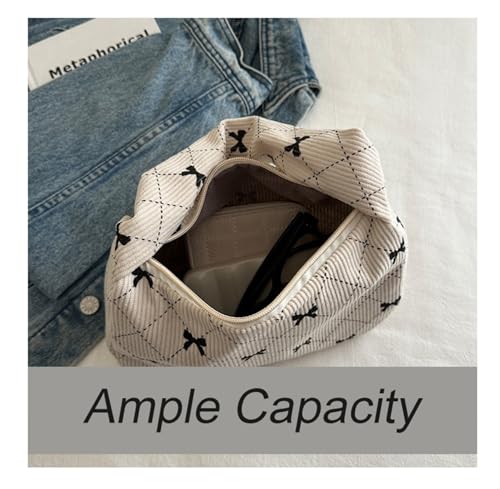 Women's Cute Bow Print Tote Shoulder Bag Small Corduroy Underarm Bag Trendy Handbag Wallet Travel Bag4