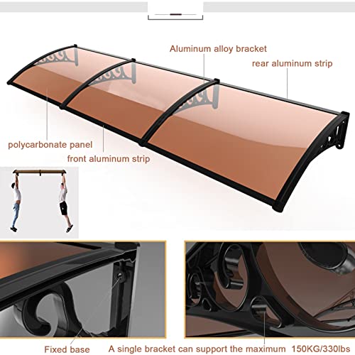 Front Door Canopy Outdoor Awning,Garden Canopy Soundproofing Door Awning Rain Shelter Cover,Porch Awning Roofing Sheets,Brown Canopy/Black Bracket,Uv Rain Snow Protection (60x110cm/24"x43")