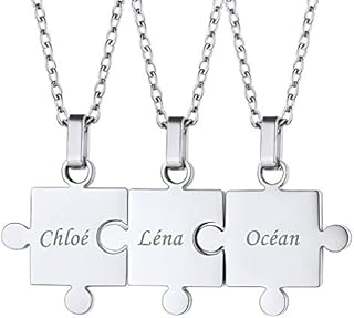 Custom4U Jigsaw Necklace 2/3/4/5/6/7/8 Pieces-Personalised Puzzle Matching Pendant-Friendship/Couples/Family Jewelry-Gifts for Women Girls Mum Birthday Valentines Day Christmas(with Gift Box)