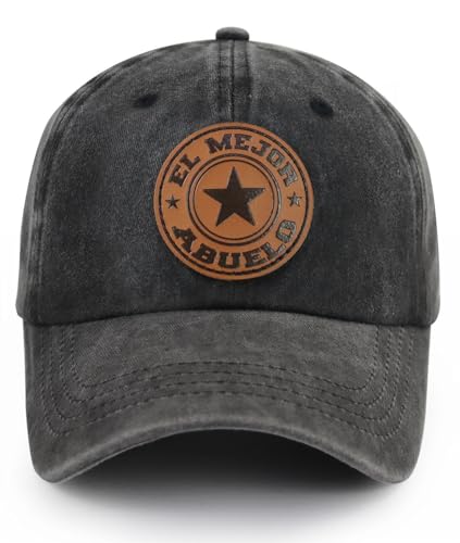 La Mejor Recopilación de dia del padre beisbol que Puedes Comprar On-line. 48 World's Best Papa Grandpa Hat con parche de piel, gorra de béisbol de algodón bordado ajustable para el día del padre, Negro -, One Size