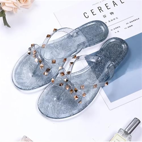 Flip Flops for Women Women Jelly Shoes Rivets Studs Bow-Knot Leisure Daily Flip-Flops for Raining Flat Slippers4