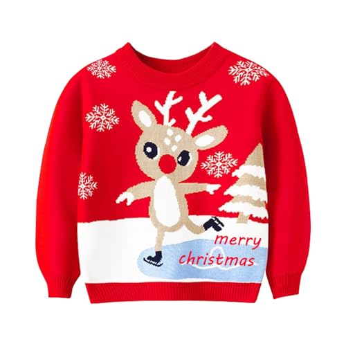 Image of Girl Ugly Christmas Sweater - Boy Double Layer Knitted Reindeer Holiday Xmas Pullover Sweater Kids 2-9 Years Old