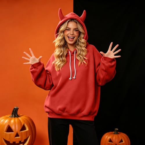Womens Cute Devil Horn Harajuku Kawaii Hoodie Long Sleeve Halloween Hooded - image 5