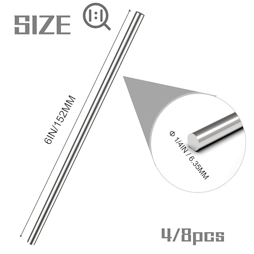 Image of 8pcs 304 Stainless Steel Round Rods 1 /4 inch Dia x 6 inch Length,Metal Solid Shaft Rods (8, 1 /4 x 6)