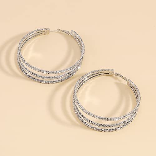 YERTTER Vintage Circle Hoop Dangle Earrings Crystal Rhinestone Round Drop Earrings Tassel Earrings Women Statement Earrings for Wedding Women Brides3