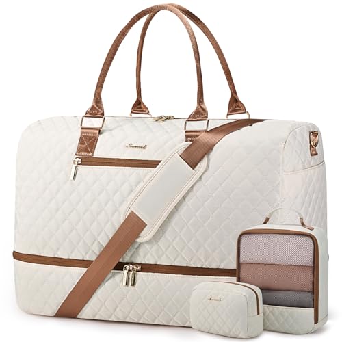 LOVEVOOK Travel Duffle Bag for Women, Weekender Overnight Bags with Shoe Compartment, Carry on Bag with Toiletry Bag, Gym Duffel Bags with Wet Pocket, Hospital Bags for Labor and Delivery 3 Pcs Set