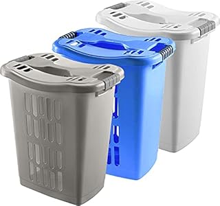 Sterling Ventures Large Plastic Laundry Bin Basket with Lid 60L (Blue)
