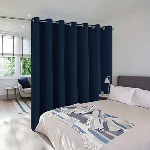 Image of NICETOWN Room Separating Divider, Room Divider Curtain Screen Partition, Function Thermal Blackout Noise Reducing Curtain, Sliding Door Insulated Curtain for Patio, Navy, 8.3ft Wide x 9ft Long