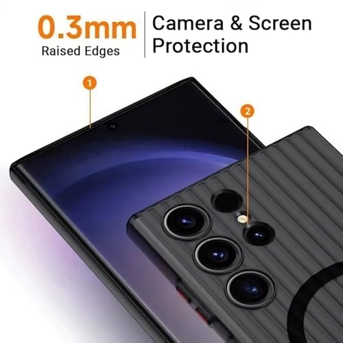 Image of Kapa Matte Magnetic Wave Grip Back Cover for Samsung Galaxy S25 Ultra | [MagSafe Compatible] Wireless Charging, Slim, Metal Buttons Frosted Back Case (Grey)