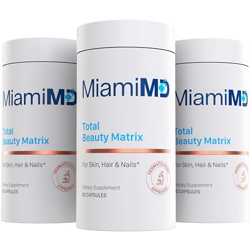 MiamiMD Total Beauty Matrix Collagen Supplements for Women - Collagen Capsules with Vitamin C for Hair Skin and Nails - Cruelty Free - (60 Capsules) - 3 Pack